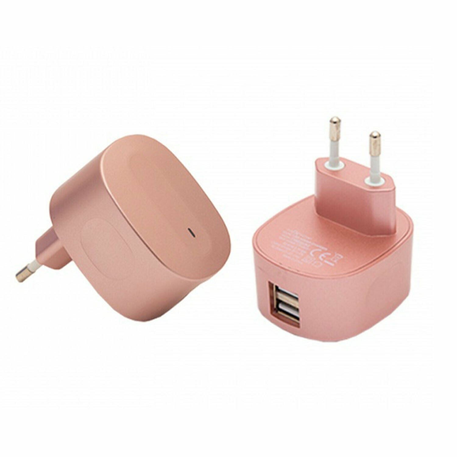 FX Dual USB Mains Charger 2.4A EU Plug, Rose Gold