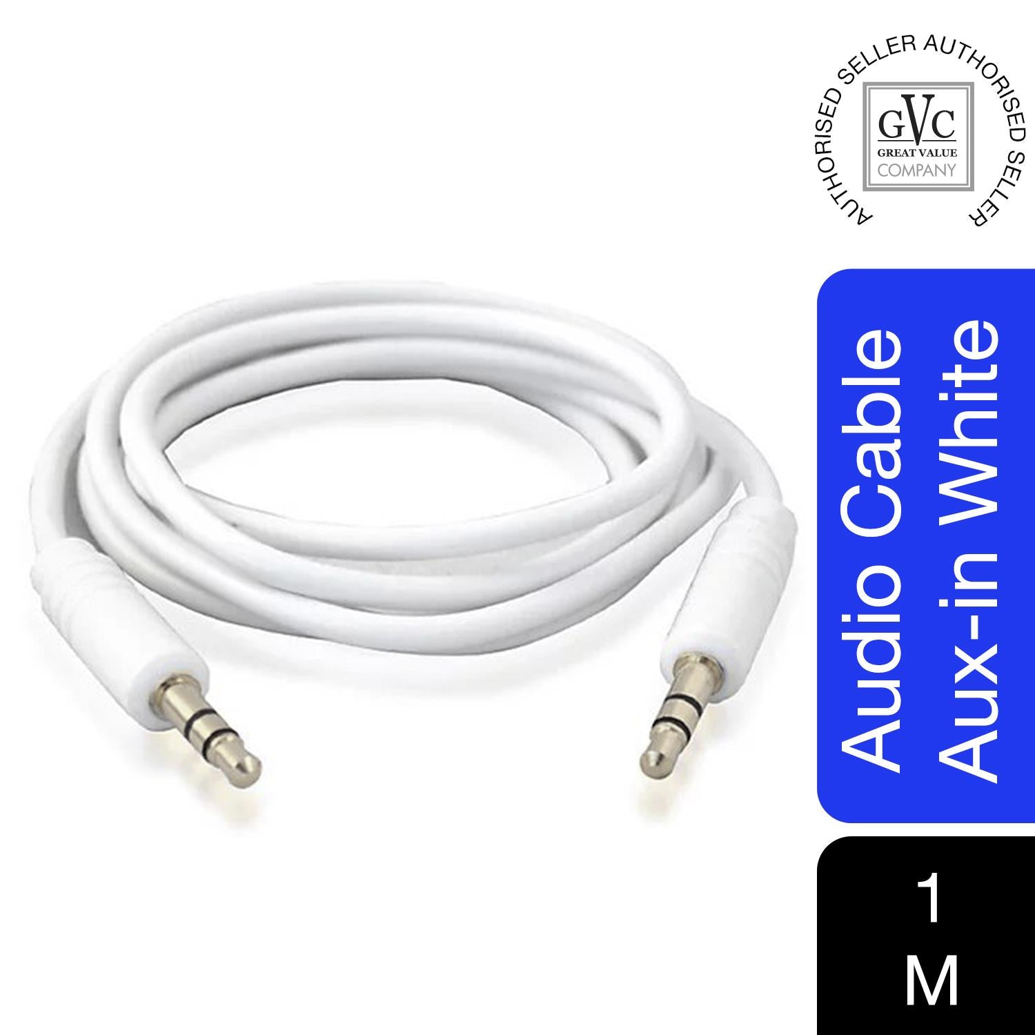 GVC 3.5mm Stereo Aux-in Audio Cable, 1 Metre, White