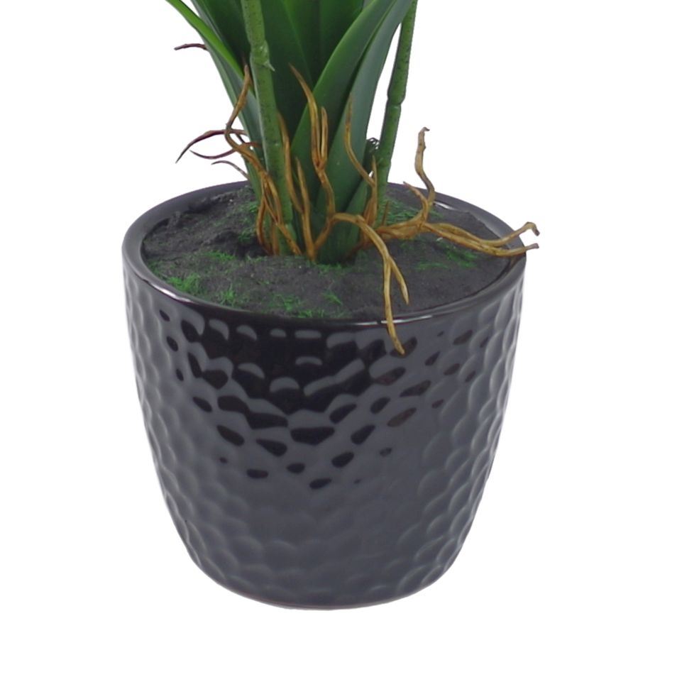 Leaf 50cm Dark Pink Artificial Orchid in Ceramic Planter, Fully Potted Ready to Display