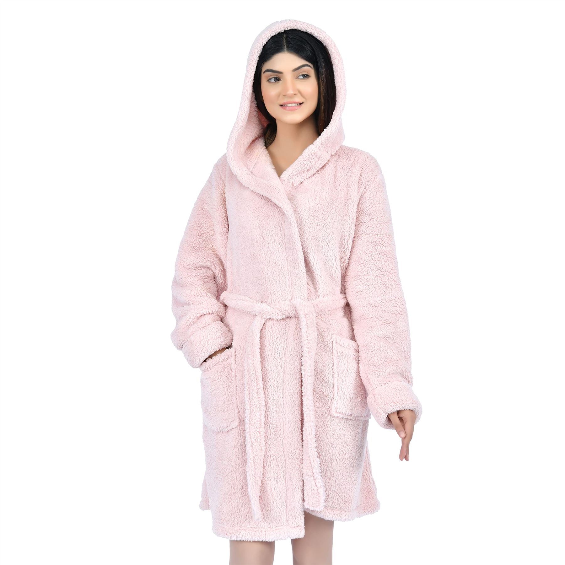 Sleepdown Women’s Teddy Fleece Hooded Robe Blush