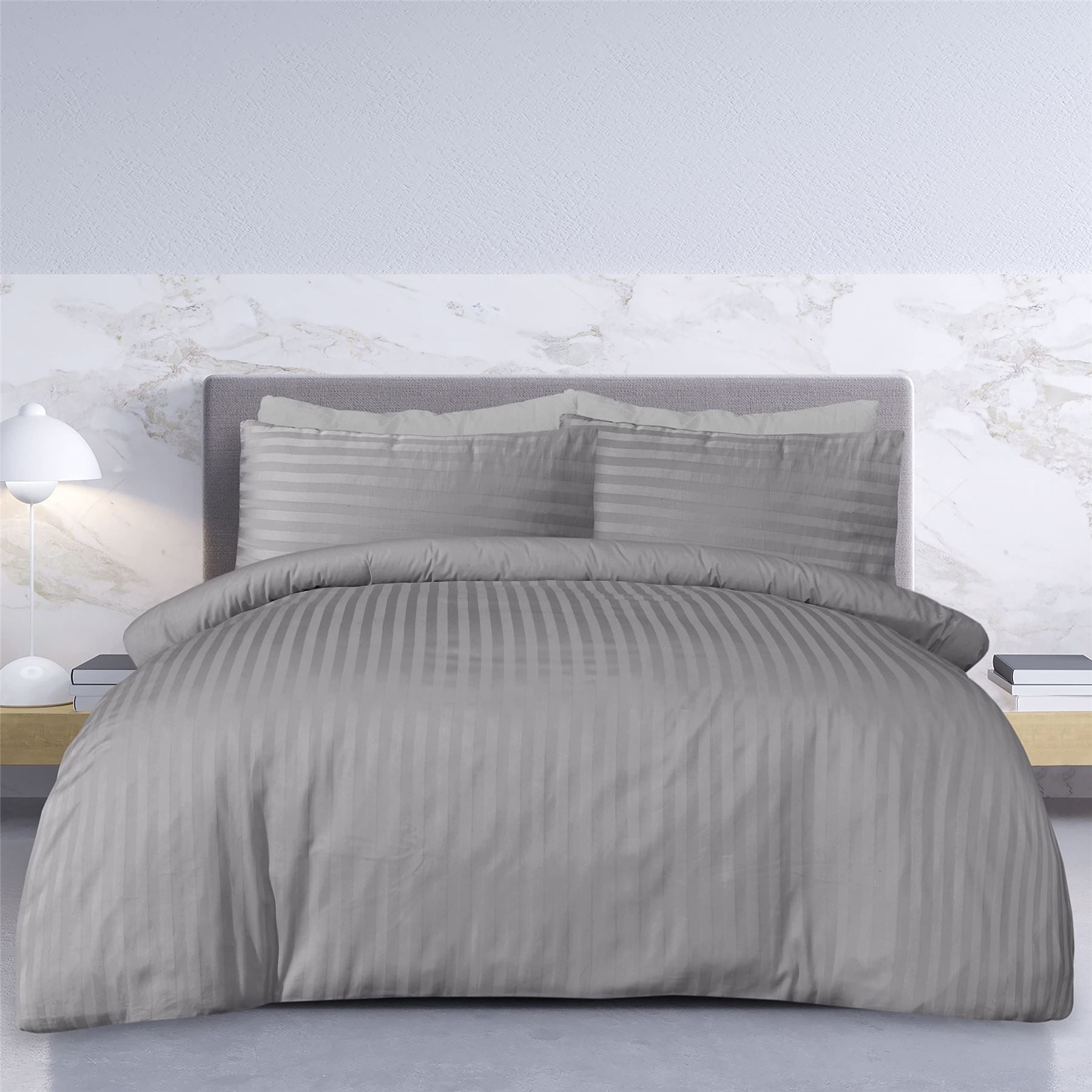 Sleepdown Satin Stripe Grey Reversible Duvet Cover Set