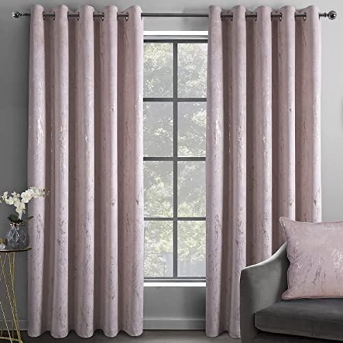 Sleepdown Marble Effect Blackout Eyelet Curtains Blush 46 x 54