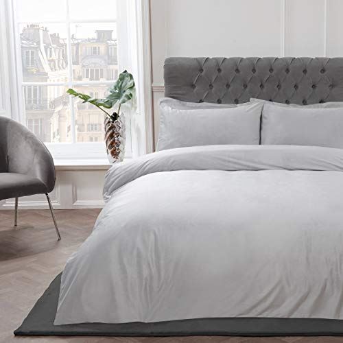 Sleepdown Luxury Matt Velvet Silver Duvet Cover Set with Pillowcase/s