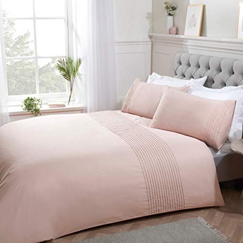 Sleepdown Pintuck Pleated Striped Panel Duvet Cover Set with Pillowcases