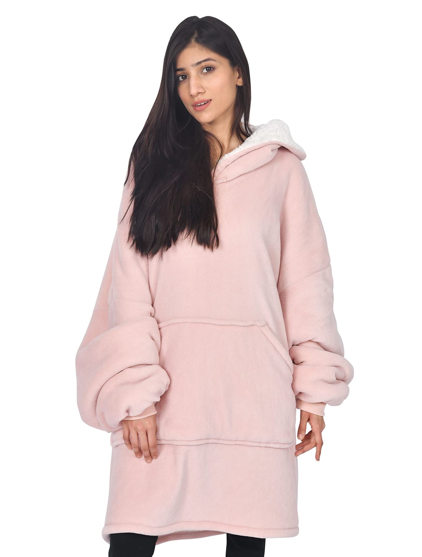 Sleepdown Unisex Coral Fleece Double Layer Blanket Hoodie, Oversize Fit, One Size, Large Kangaroo Pocket