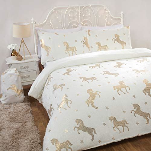 Sleepdown Unicorn Ivory Fleece Duvet Set with Pillowcase