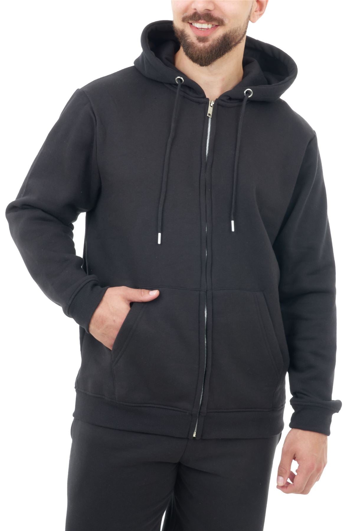 Mens Long Sleeve Zip Front Hooded Sweatshirt, Classic Fit Drawstring Hoodie