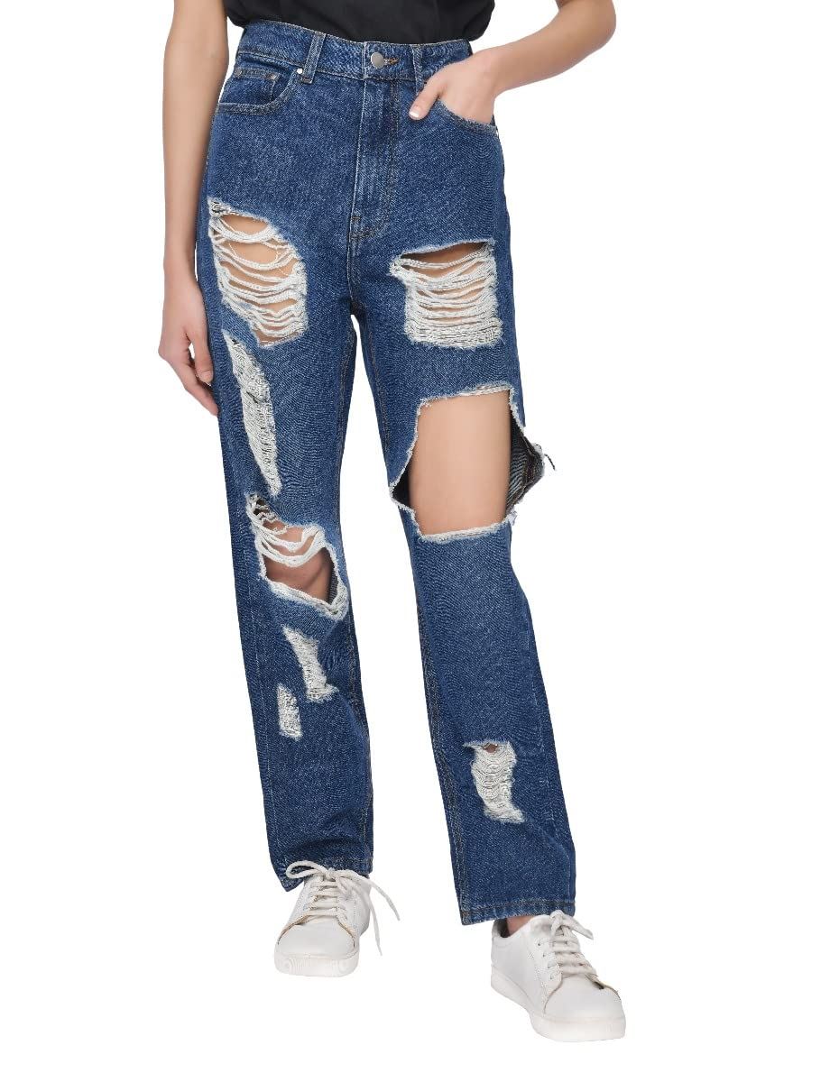 M17 Multi Rip High Waisted Mom Jean, Dark Wash