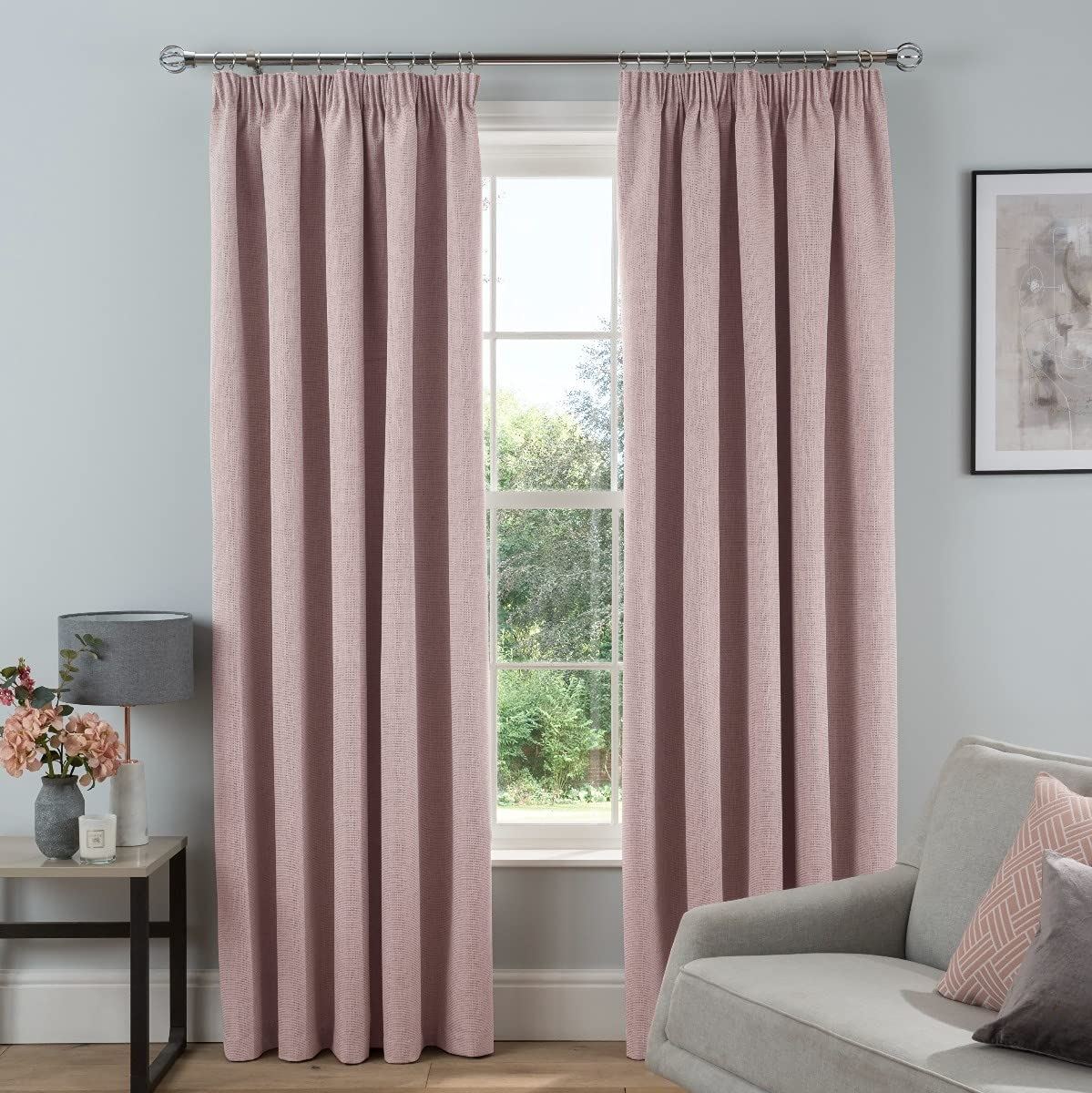 Sleepdown Textured Rib Weave Pencil Pleat Blackout Curtains 46 x 54 Ready Made Set of 2