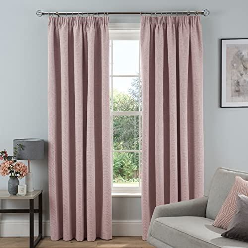Sleepdown Textured Rib Weave Pencil Pleat Blackout Curtains 46 x 54 Ready Made Set of 2
