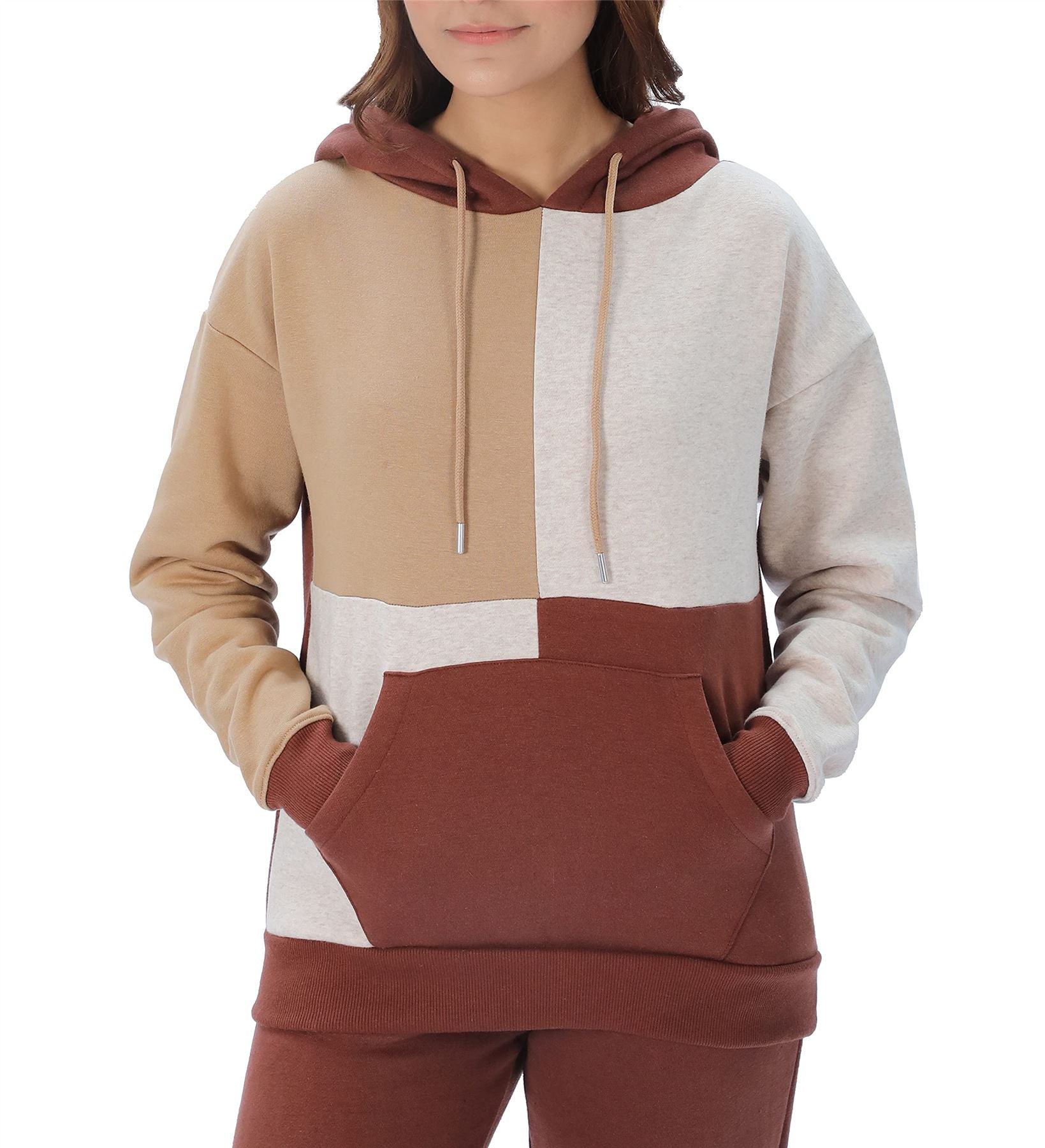 M17 Women’s Patchwork Pullover Hoodie Jacket, Soft Touch Brushed Fabric, Machine Washable