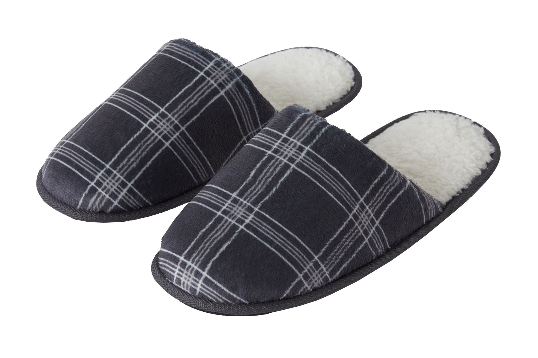 Sleepdown Mens Printed Check Fleece Mule Slippers