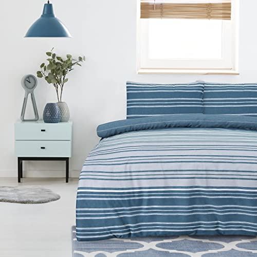 Sleepdown Textured Stripe Teal Duvet Cover Set, Pure Quality Range