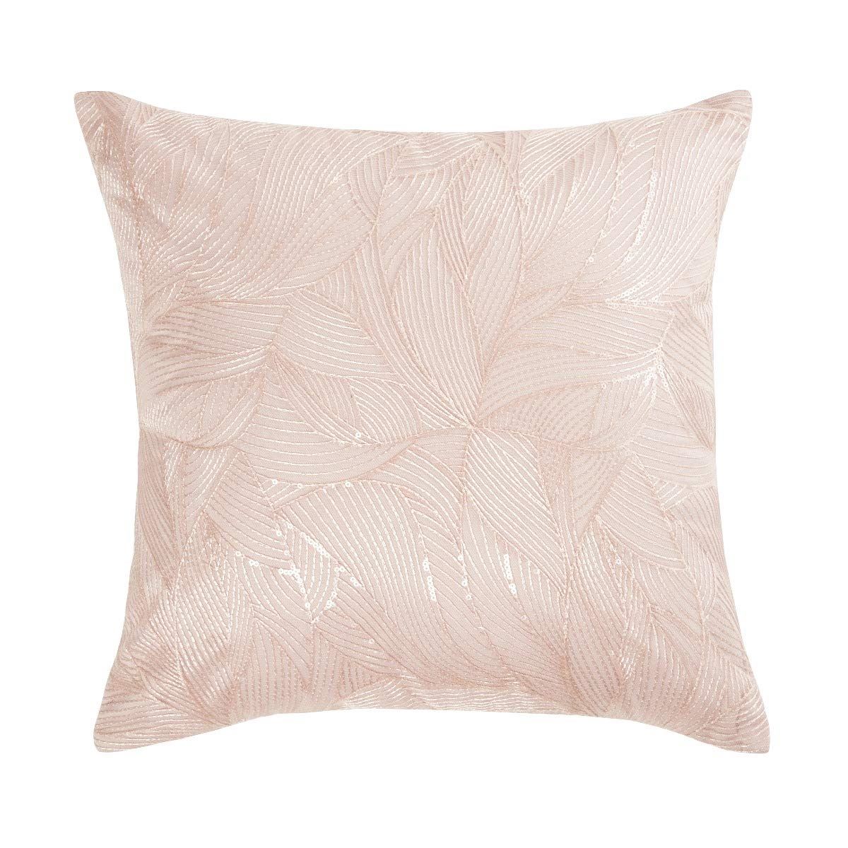 Sleepdown Luxury Sequin Leaf Floral Filled Cushion 40cm x 40cm Blush