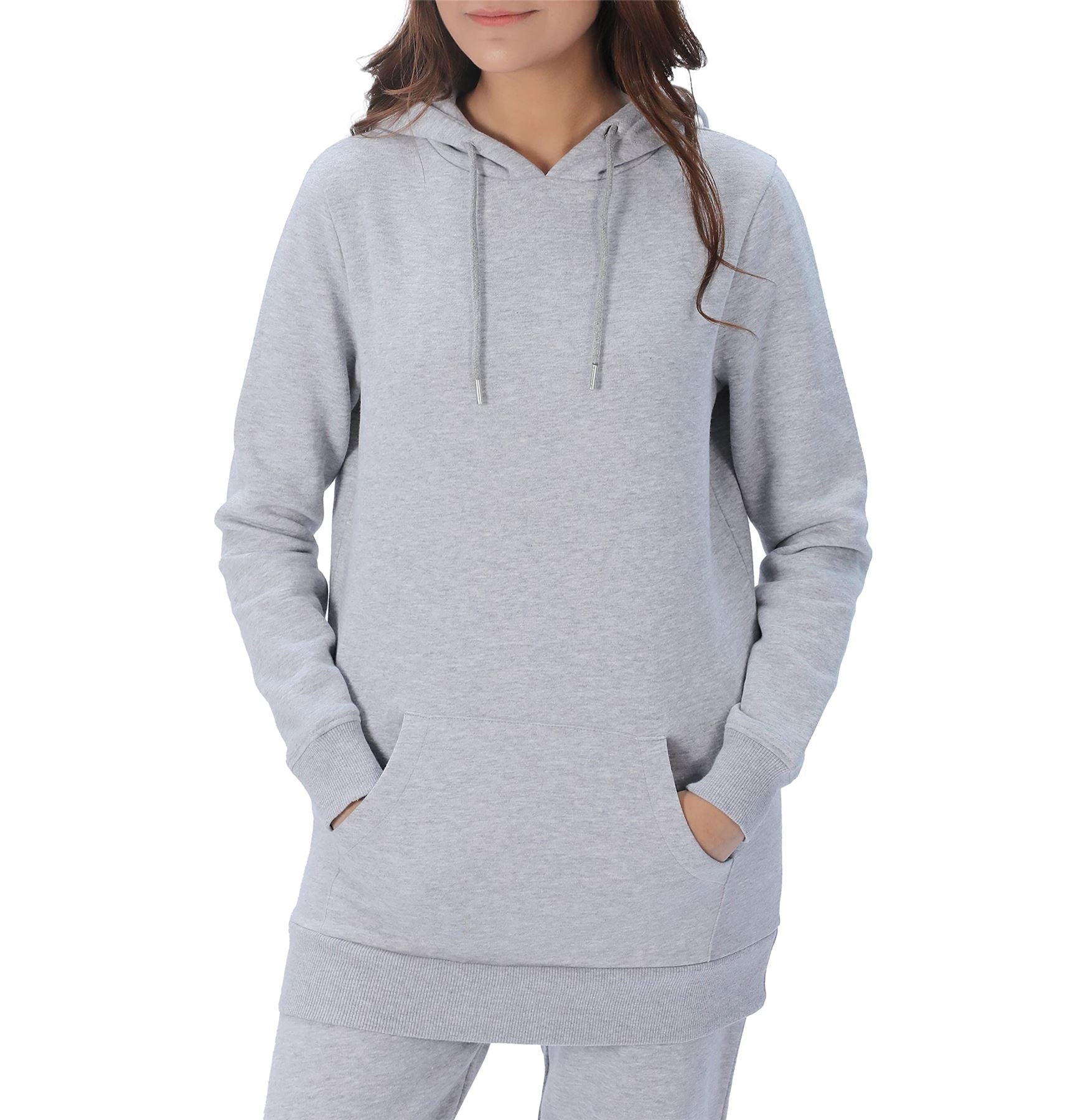 M17 Ladies Grey Marl Women’s Pullover Hoodie Jacket with Kangaroo Pocket, Rib Cuffs and Hem, Recycled Polyester Cotton Blend