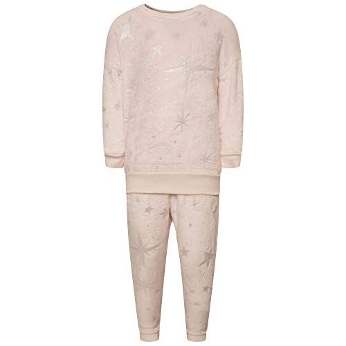 Sleepdown Girls Star Foil Fleece Pyjamas Set Blush Long Sleeve Machine Washable