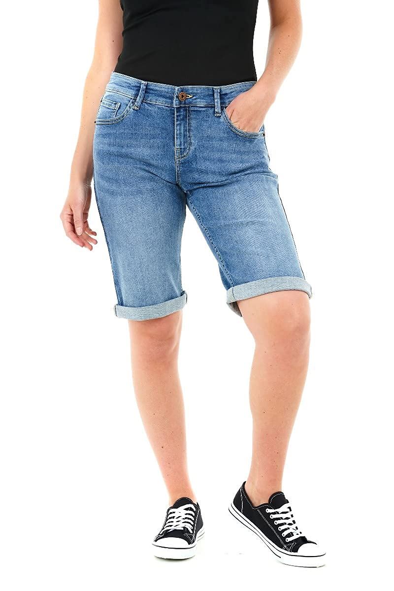 M17 Lady Knee Length Mid Blue Denim Shorts