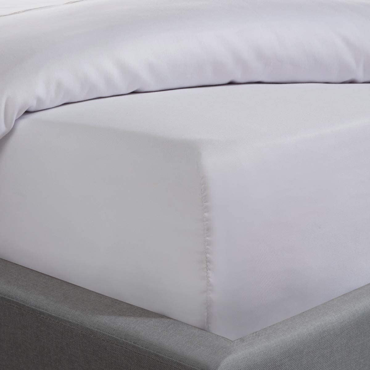 Sleepdown 100% Cotton Sateen 300 Thread Count Fitted Sheet, Anti-Allergy, White, 25cm Depth