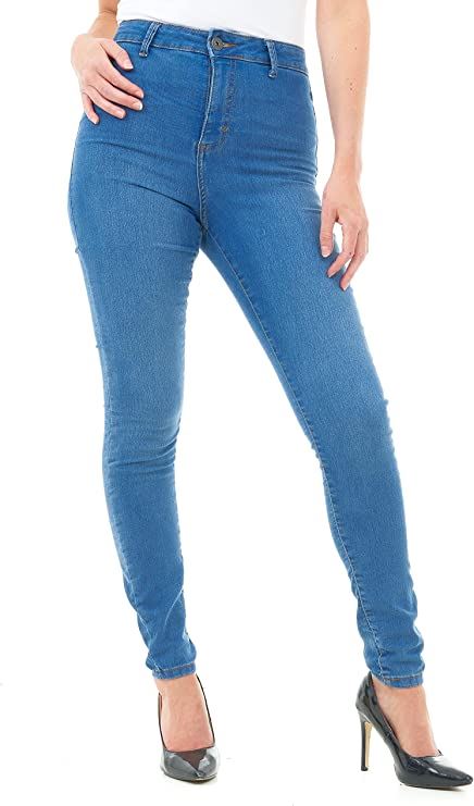 M17 Ladies High Waisted Skinny Fit Denim Jeans, Mid Wash