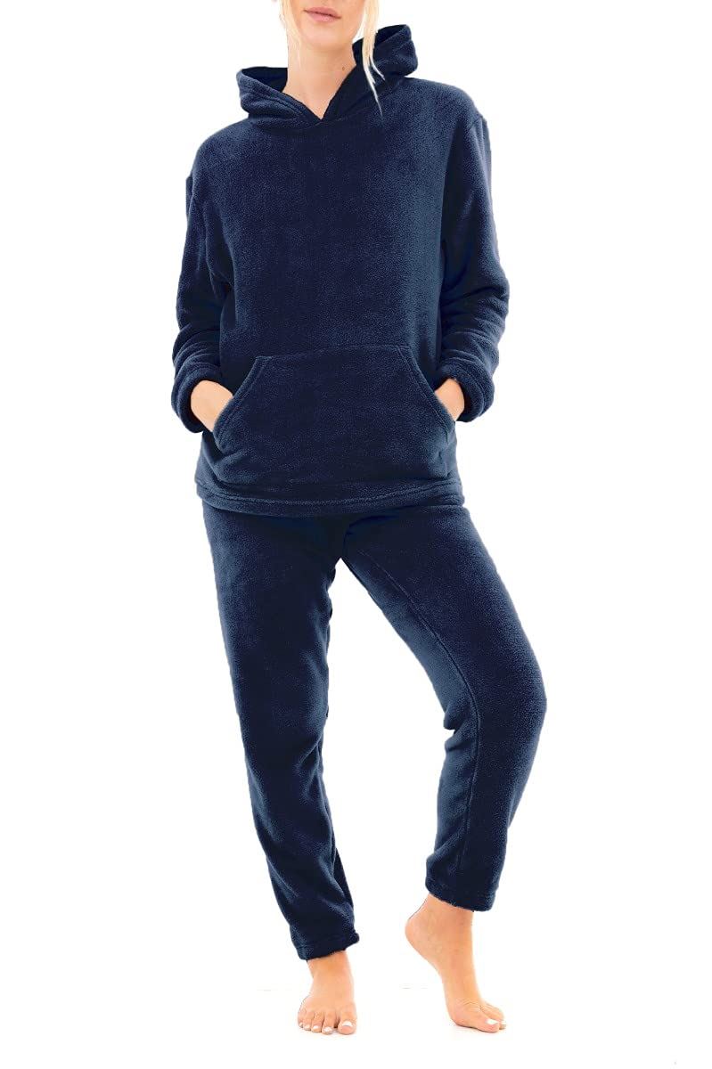 Ladies Coral Fleece Hoodie Top and Jogger Bottoms Set - Warm Cosy Relaxed Fit Loungewear
