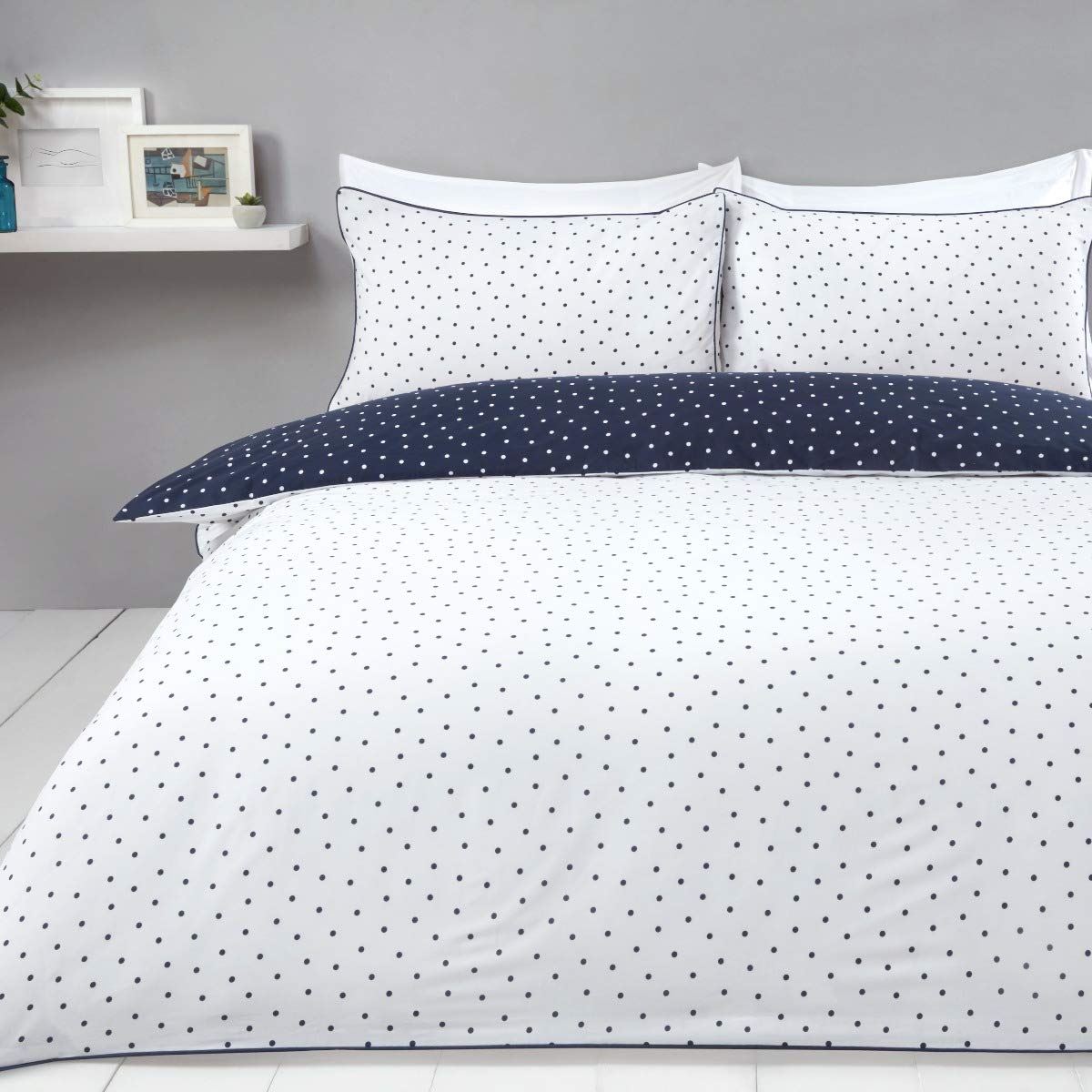 Sleepdown Mini Polka Dots Reversible Navy Duvet Cover Set