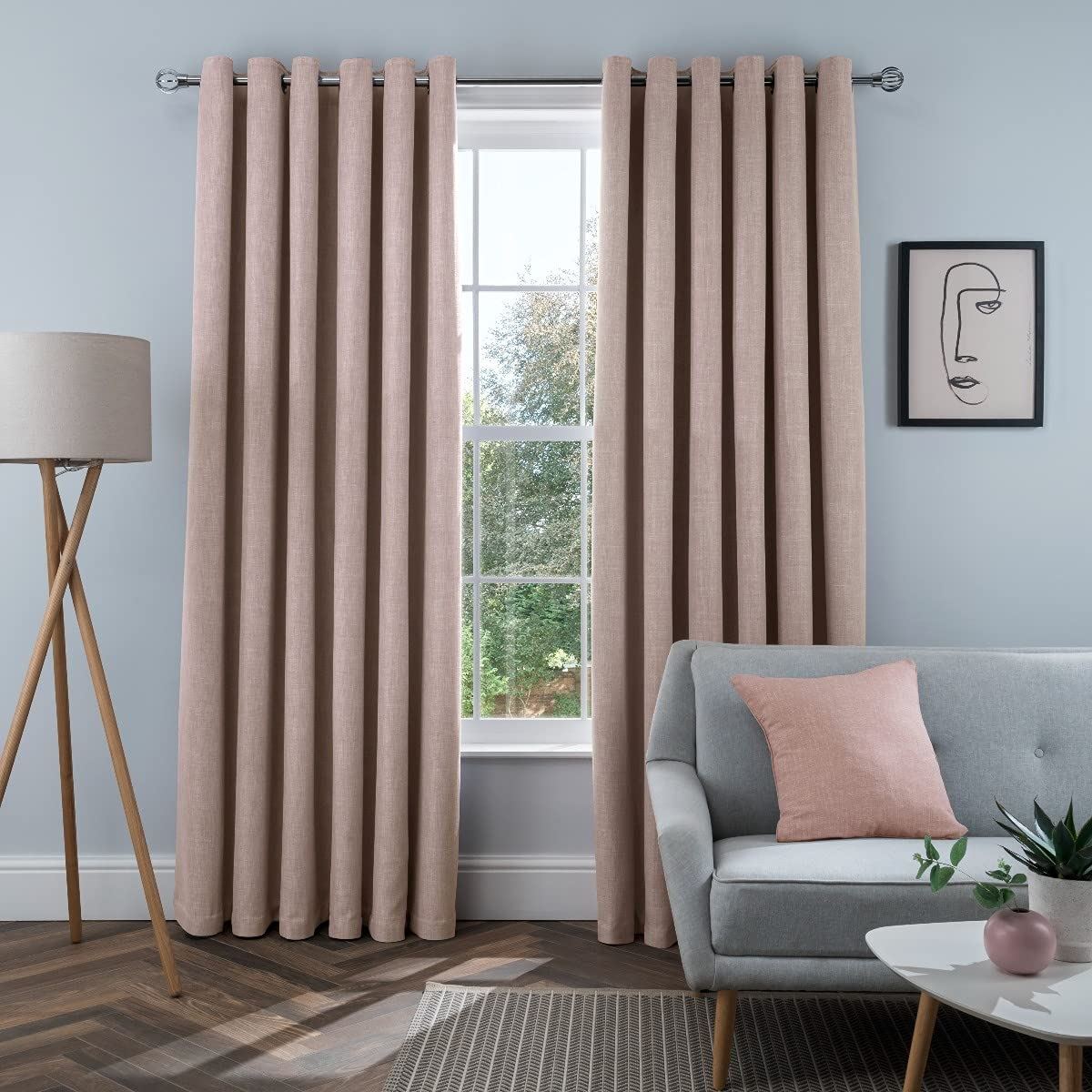 Sleepdown Linen Look Blackout Eyelet Curtains Blush Set of 2