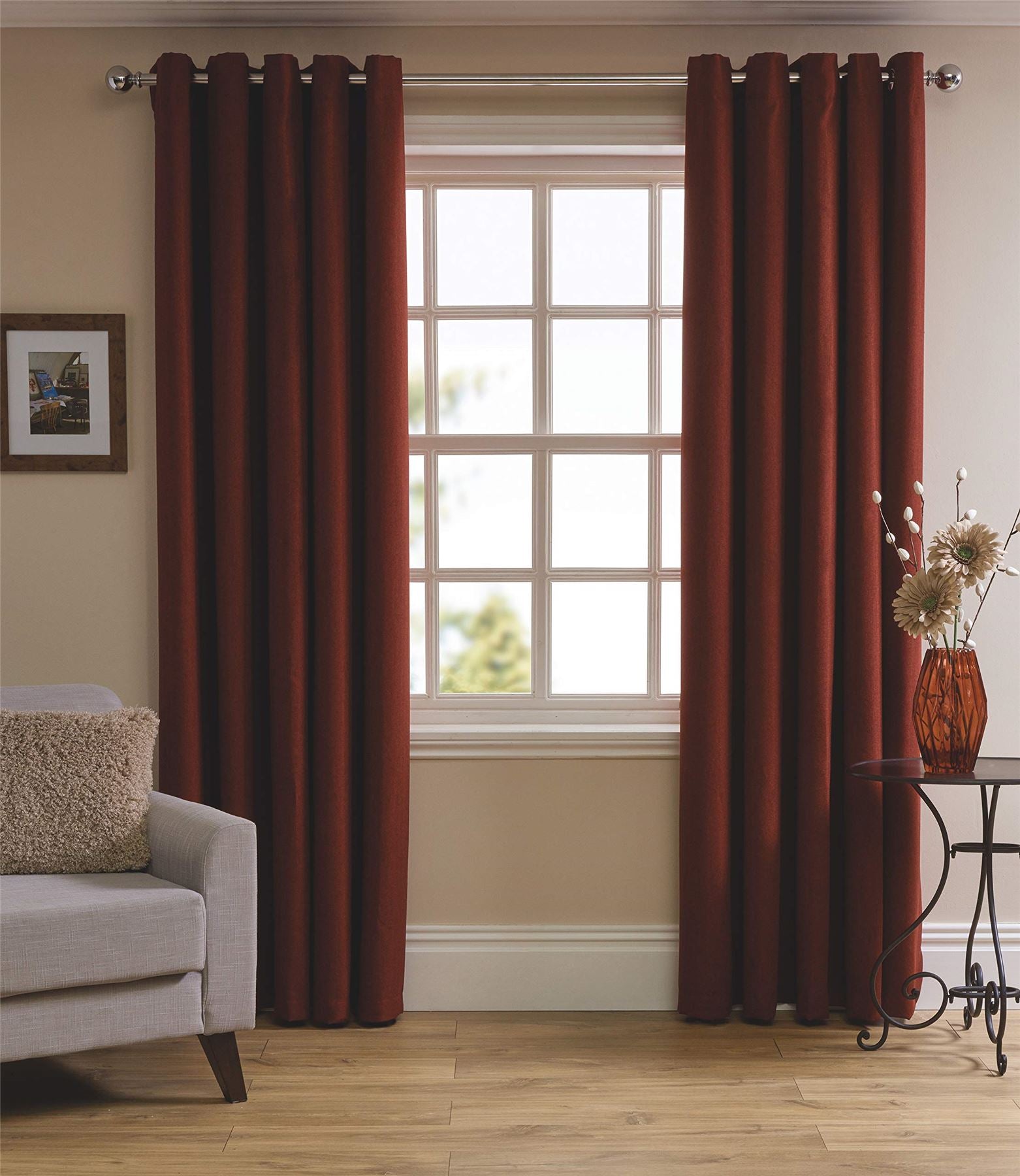 Sleepdown Herringbone Eye Lined Curtain Red 66 x 54