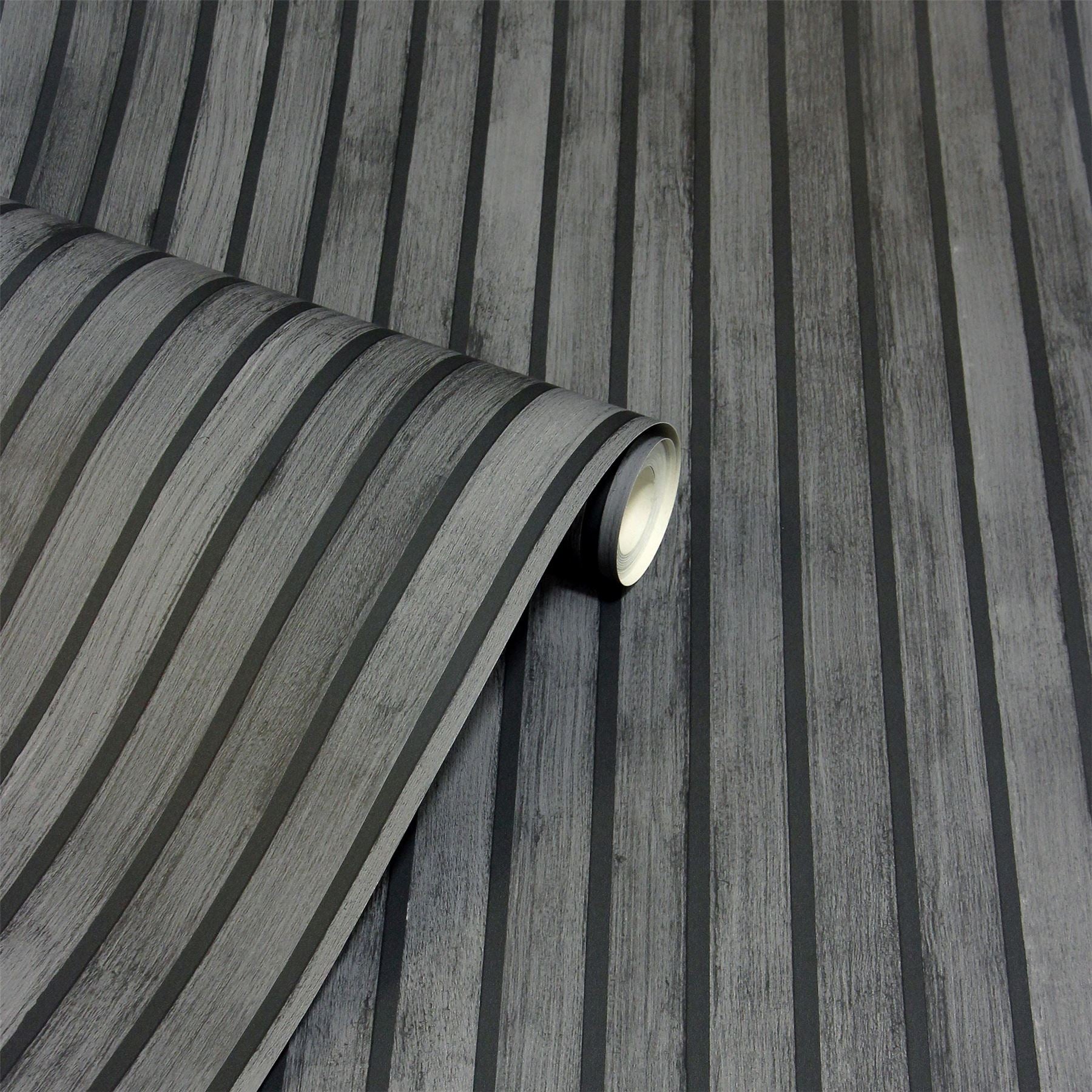 Arthouse Charcoal Grey Wood Slat Wallpaper
