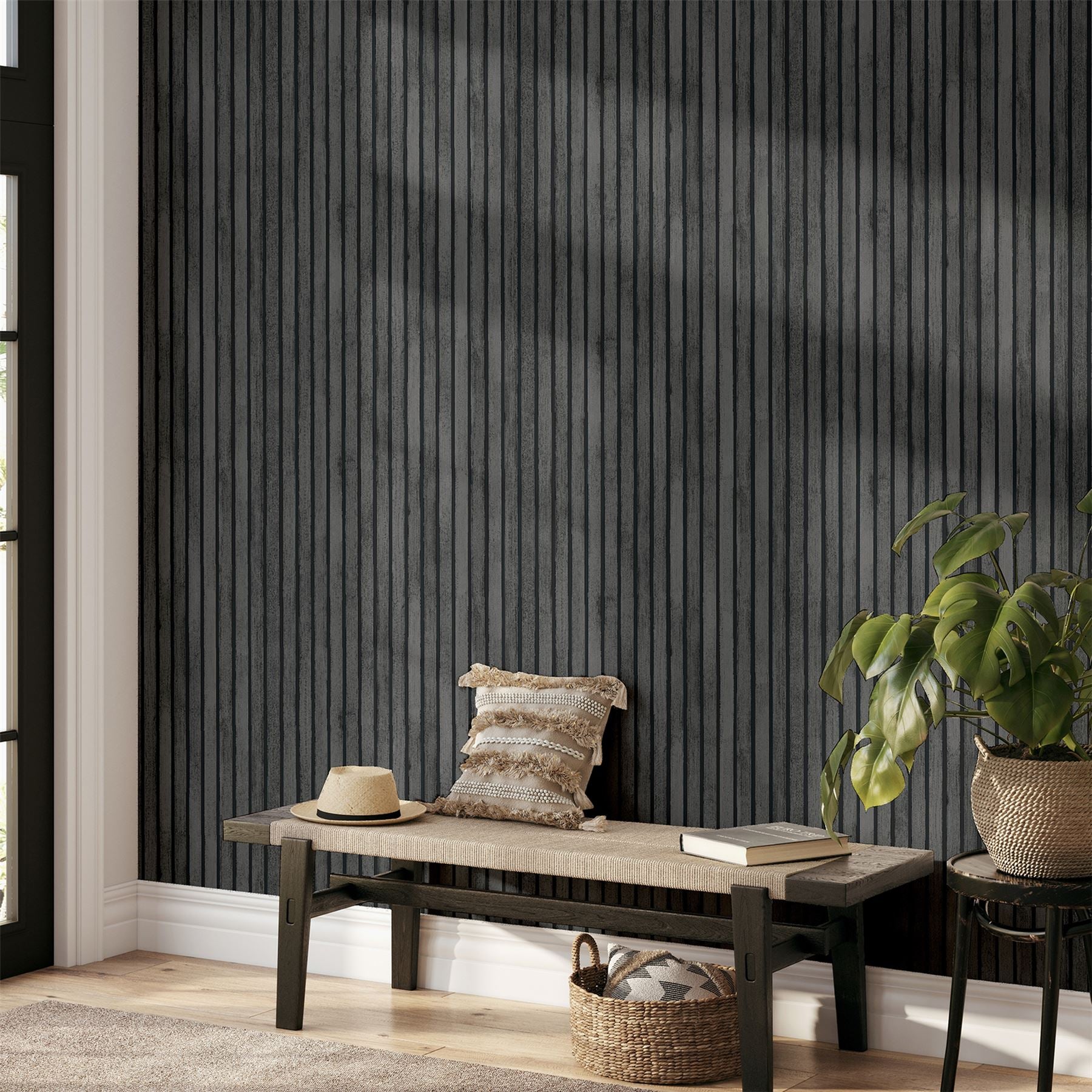 Arthouse Charcoal Grey Wood Slat Wallpaper