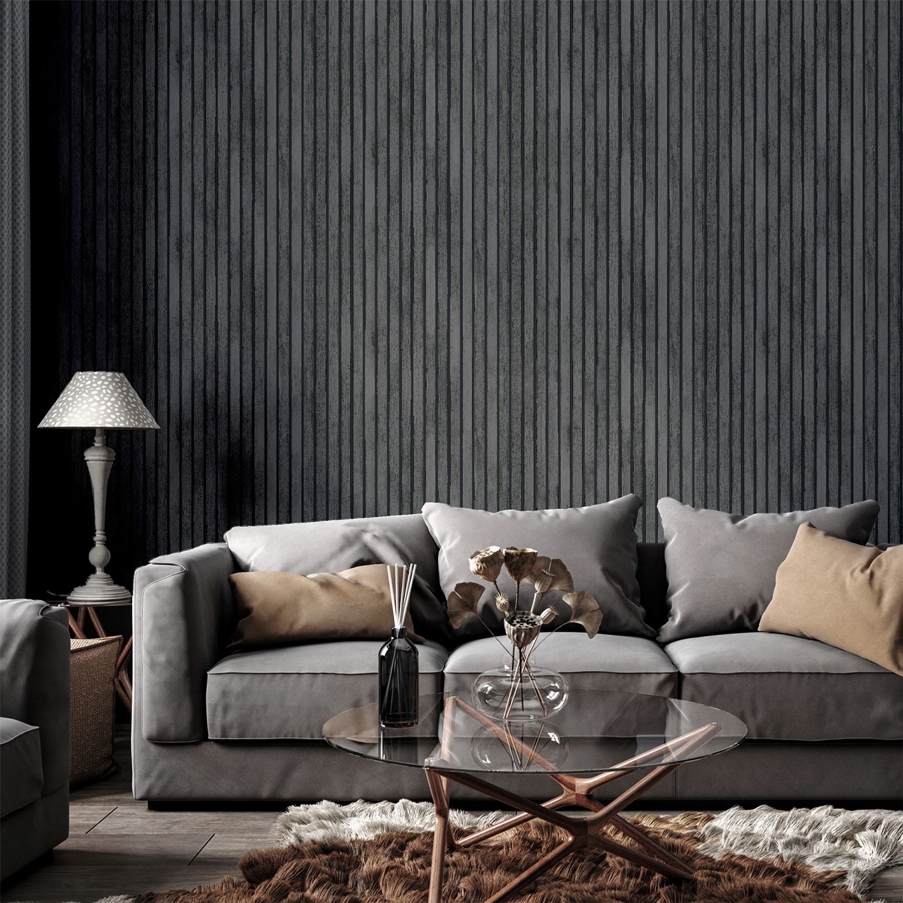 Arthouse Charcoal Grey Wood Slat Wallpaper