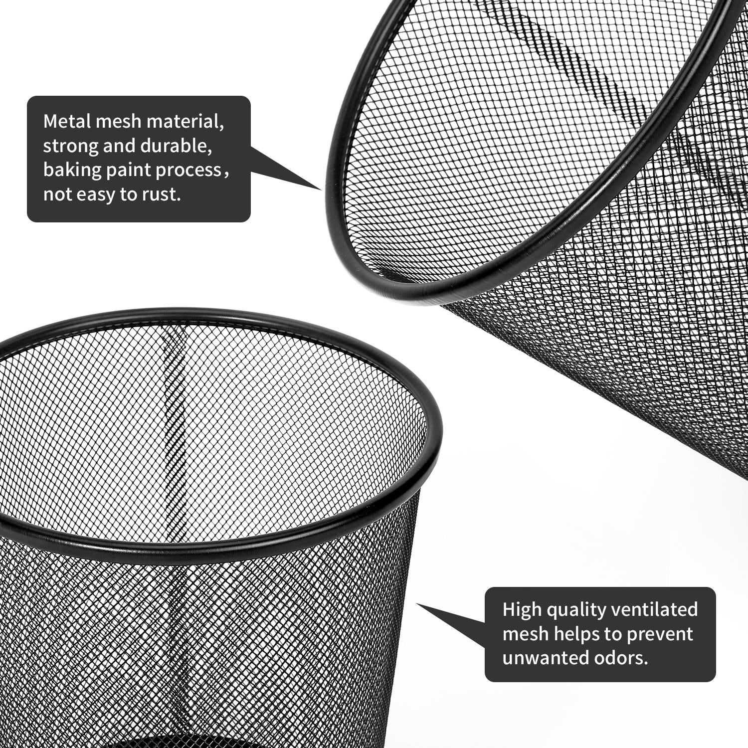 Vinsani 2-Pack Black Round Mesh Trash Cans