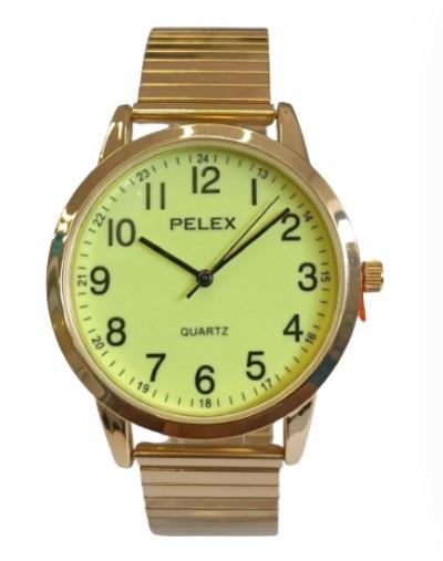 PELEX Gold Case Night Glow Dial Quartz Watch with Gold Bracelet Strap