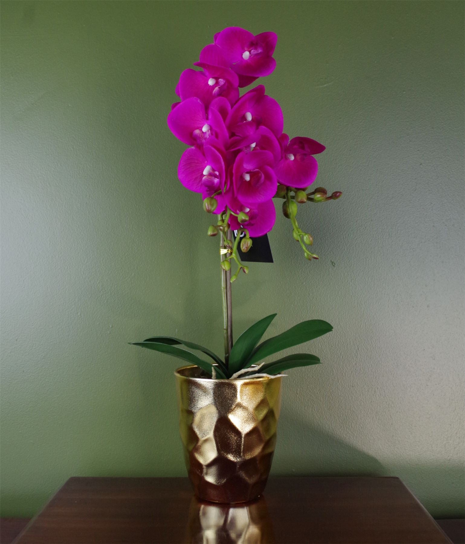 Leaf 54cm Artificial Dark Pink Orchid Plant with Decorative Pot and 10 Flowers
