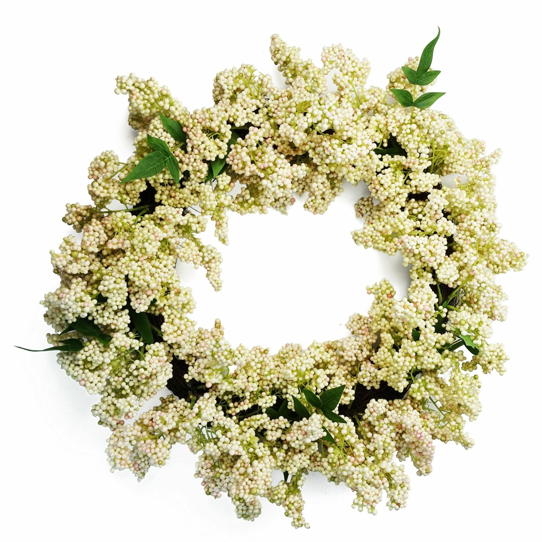 Leaf 55cm Artificial Hanging White Berries Wreath