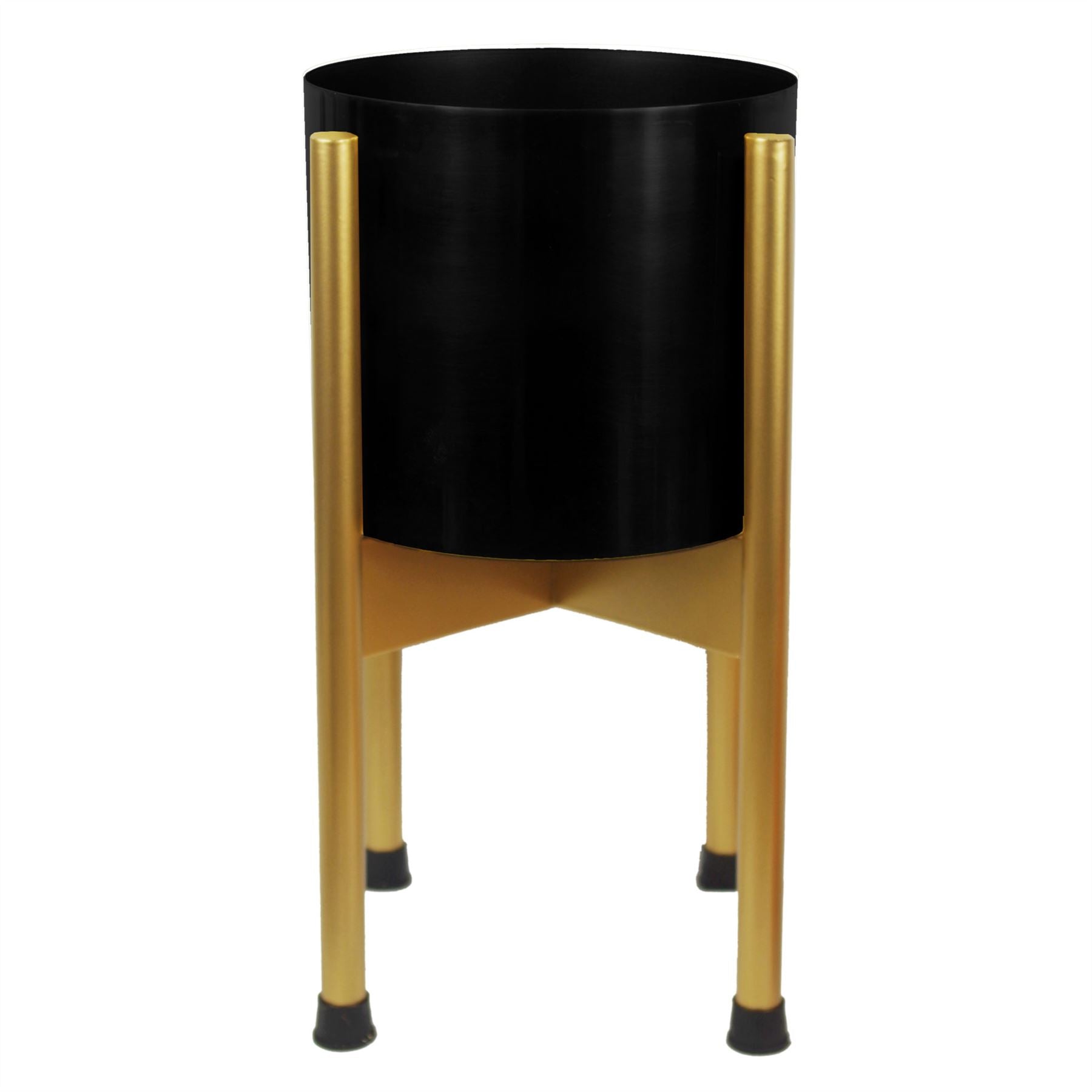 Leaf Medium Gold Metal Planter Stand with Black Metal Planter 38.5cm x 18cm