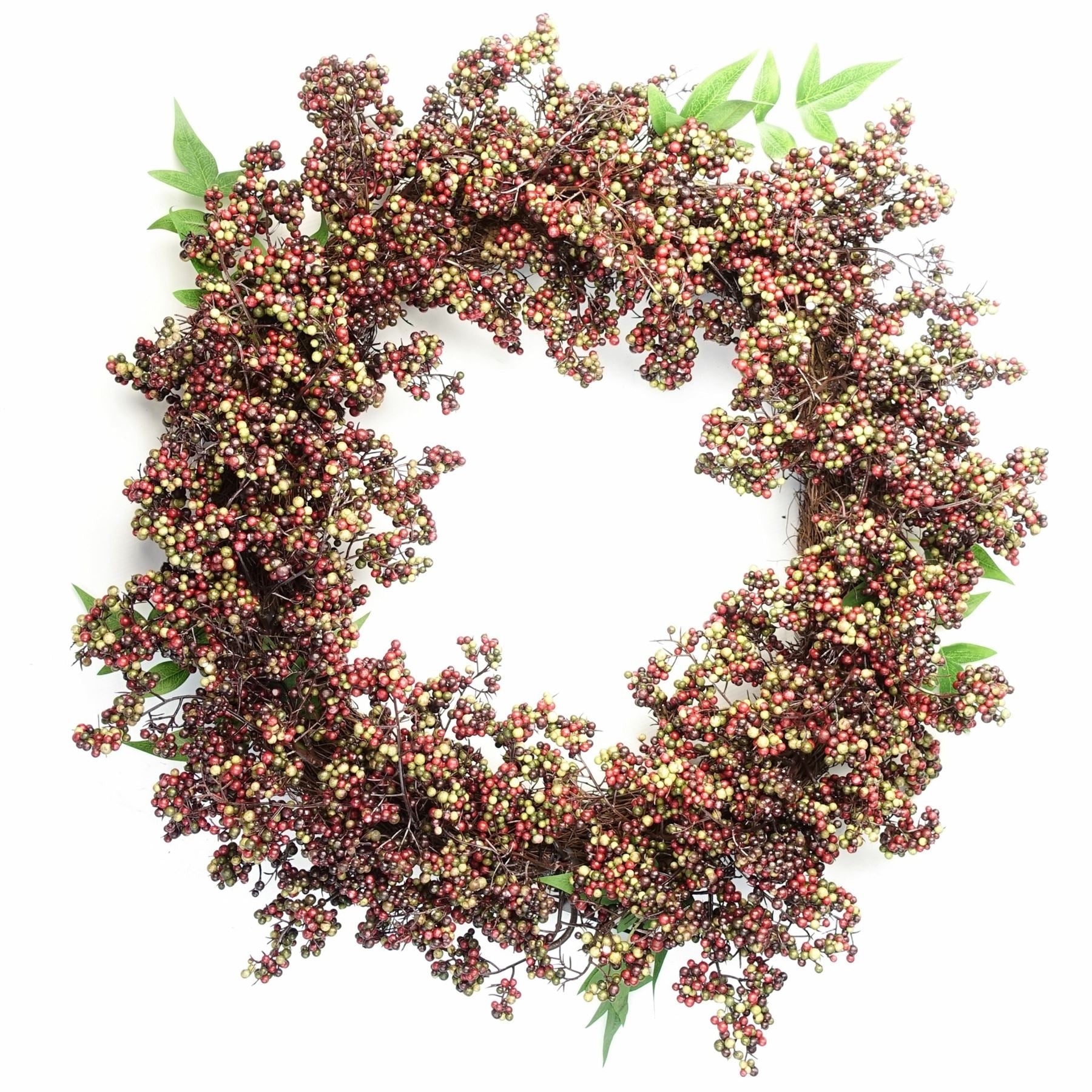 Leaf 55cm Artificial Black and Red Berry Hanging Wreath