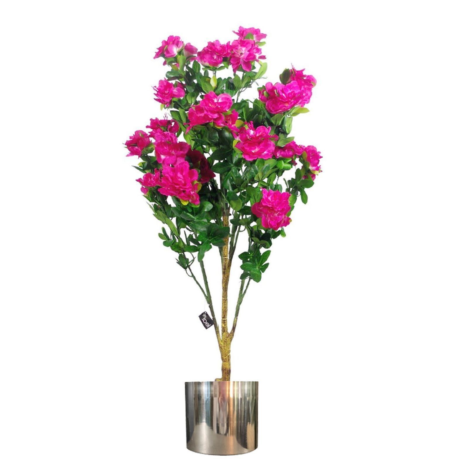 100cm Premium Artificial Pink Azalea Potted Plant with Silver Metal Planter