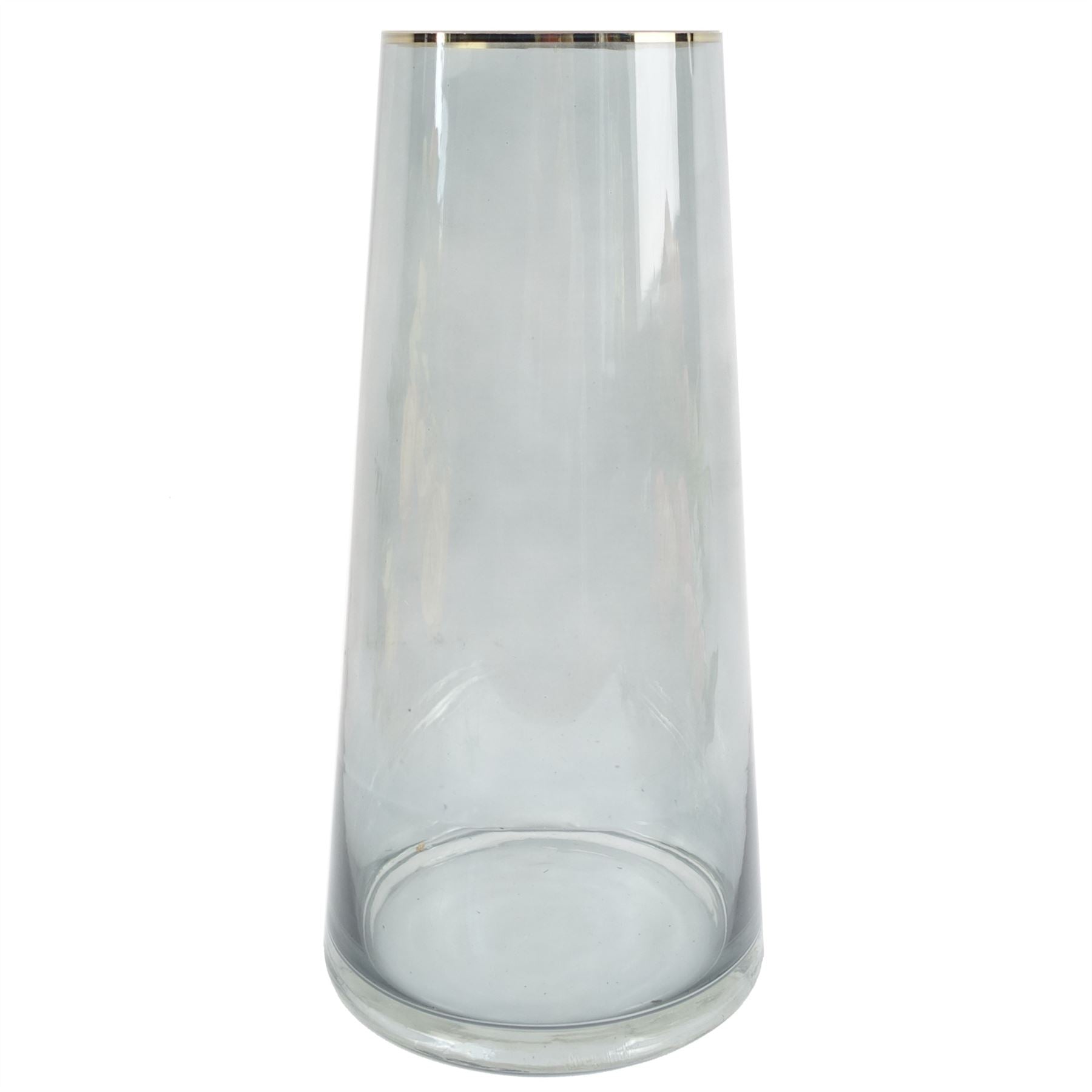 Leaf 28cm Smoke Grey Glass Vase with Gold Rim