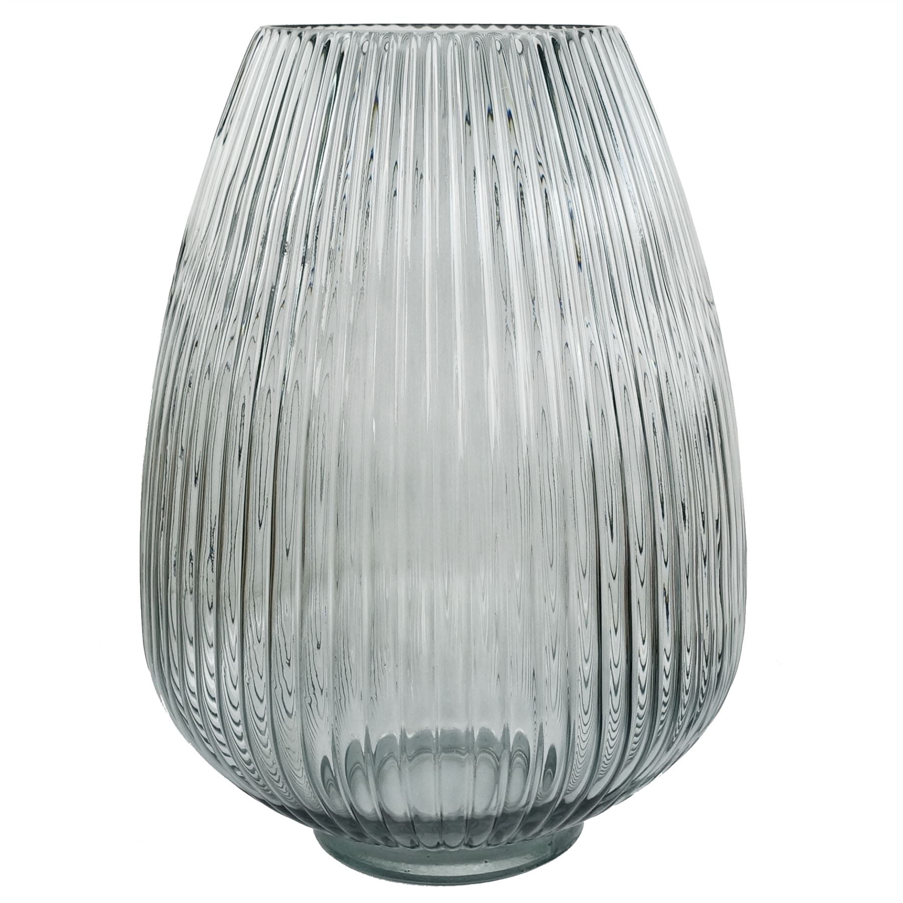 Leaf 30cm Smoke Grey Ridged Hand-Finished Glass Vase