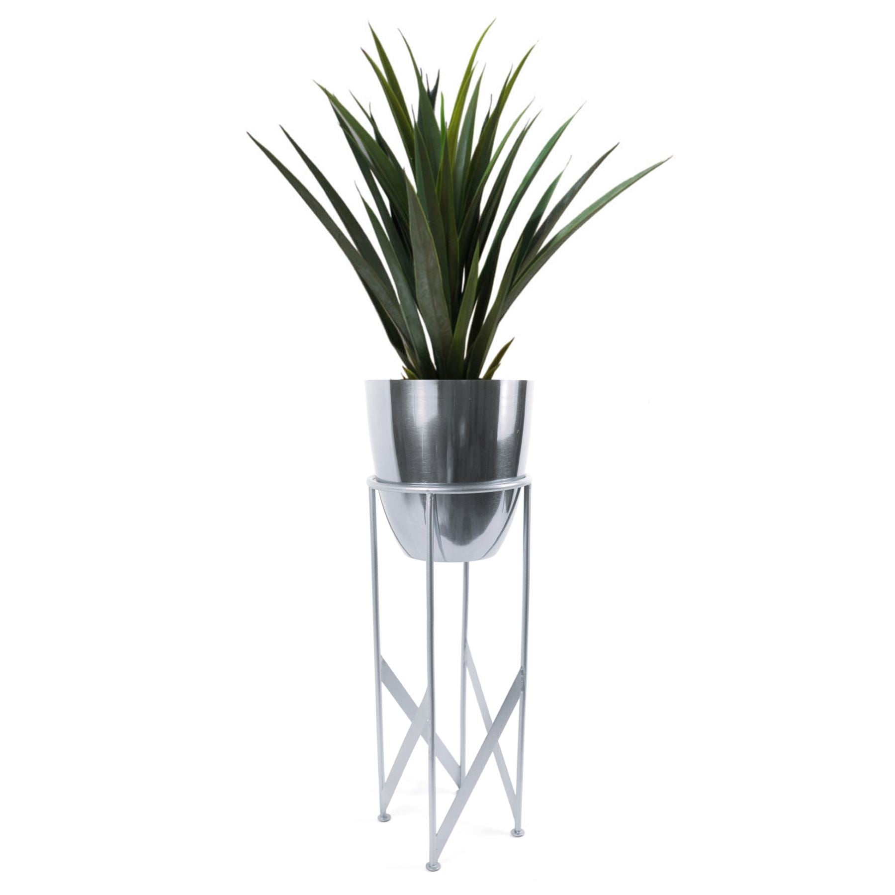Leaf 90cm Silver Metal Planter with Artificial Yukka Plant