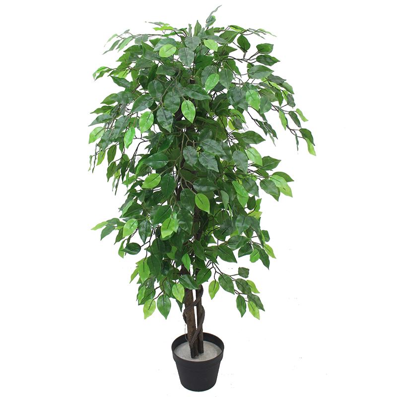 Leaf 120cm Artificial Ficus Tree with Natural Trunk and Wired Stems in Plastic Pot