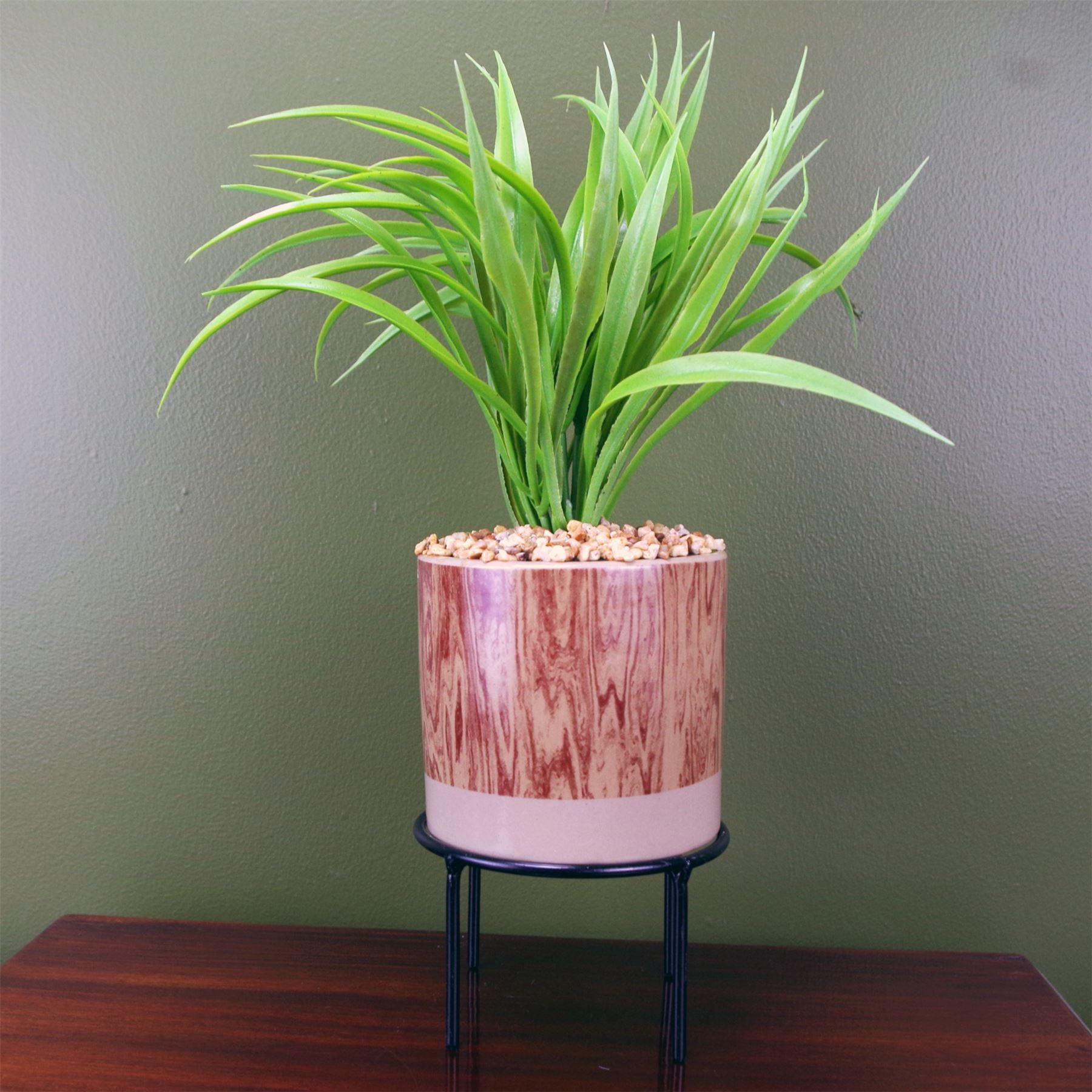 Leaf 35cm Artificial Grass Plant in Contemporary Ceramic Planter with Metal Stand