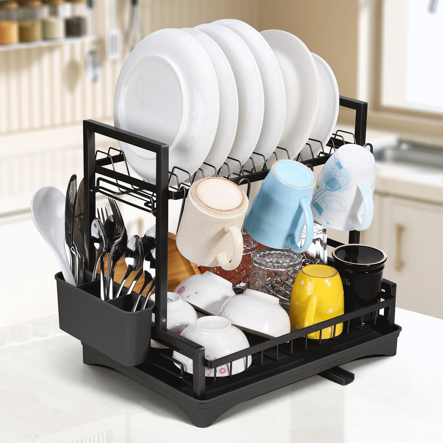 VINSANI 2 Tier Detachable Dish Drainer Black