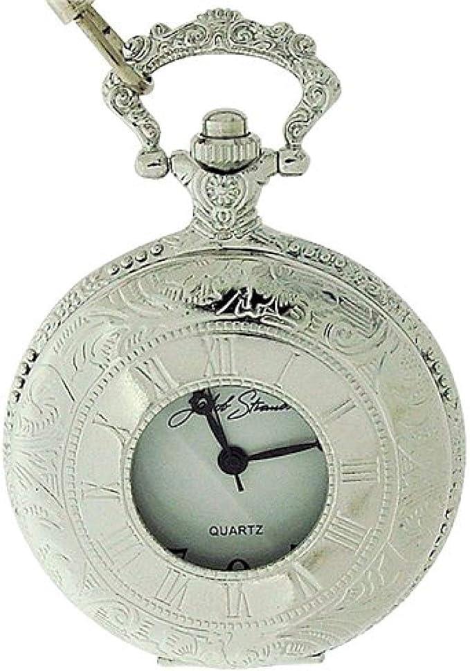 Jakob Strauss Open Window Pocket Watch with Brass Chain, Silver Tone