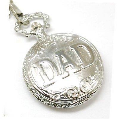 Jakob Strauss DAD Classic Silver Tone Pocket Watch with Matte White Dial and 12 Inch Brass Chain