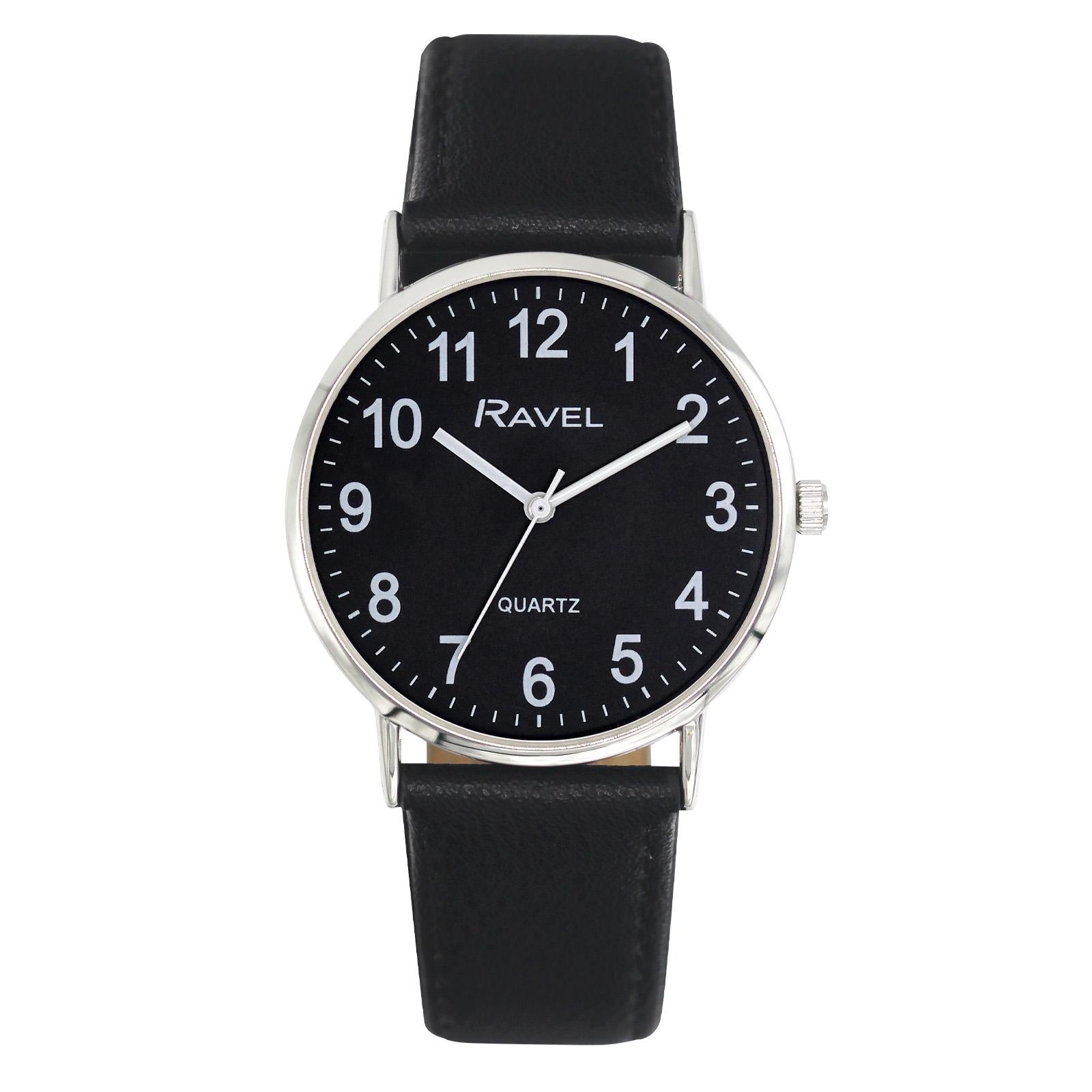 Ravel Men’s Classic Black Dial Black Leather Strap Watch R0129.23.1