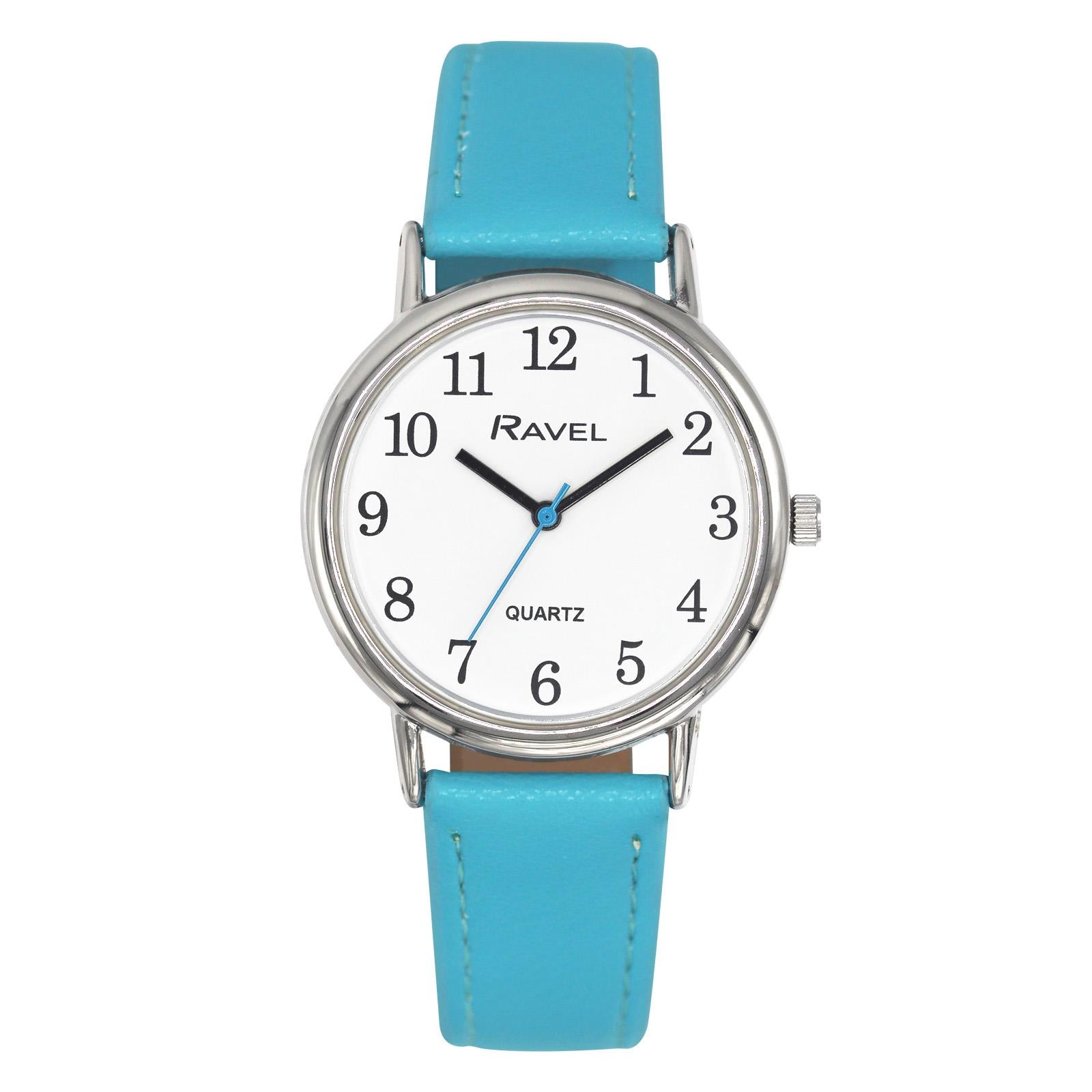 Ravel Ladies Classic White Dial Light Blue Leather Strap Watch