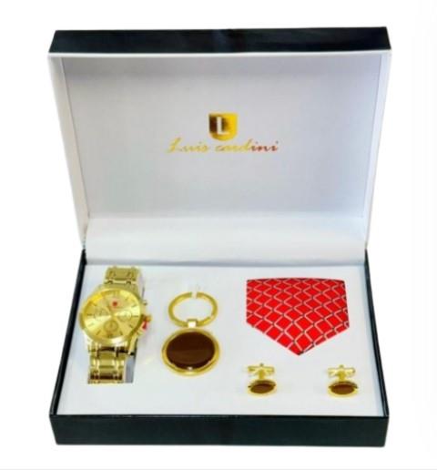 Geneva Men's Watch Gift Set with Tie, Cufflinks & Keychain in Hardcover Presentation Box