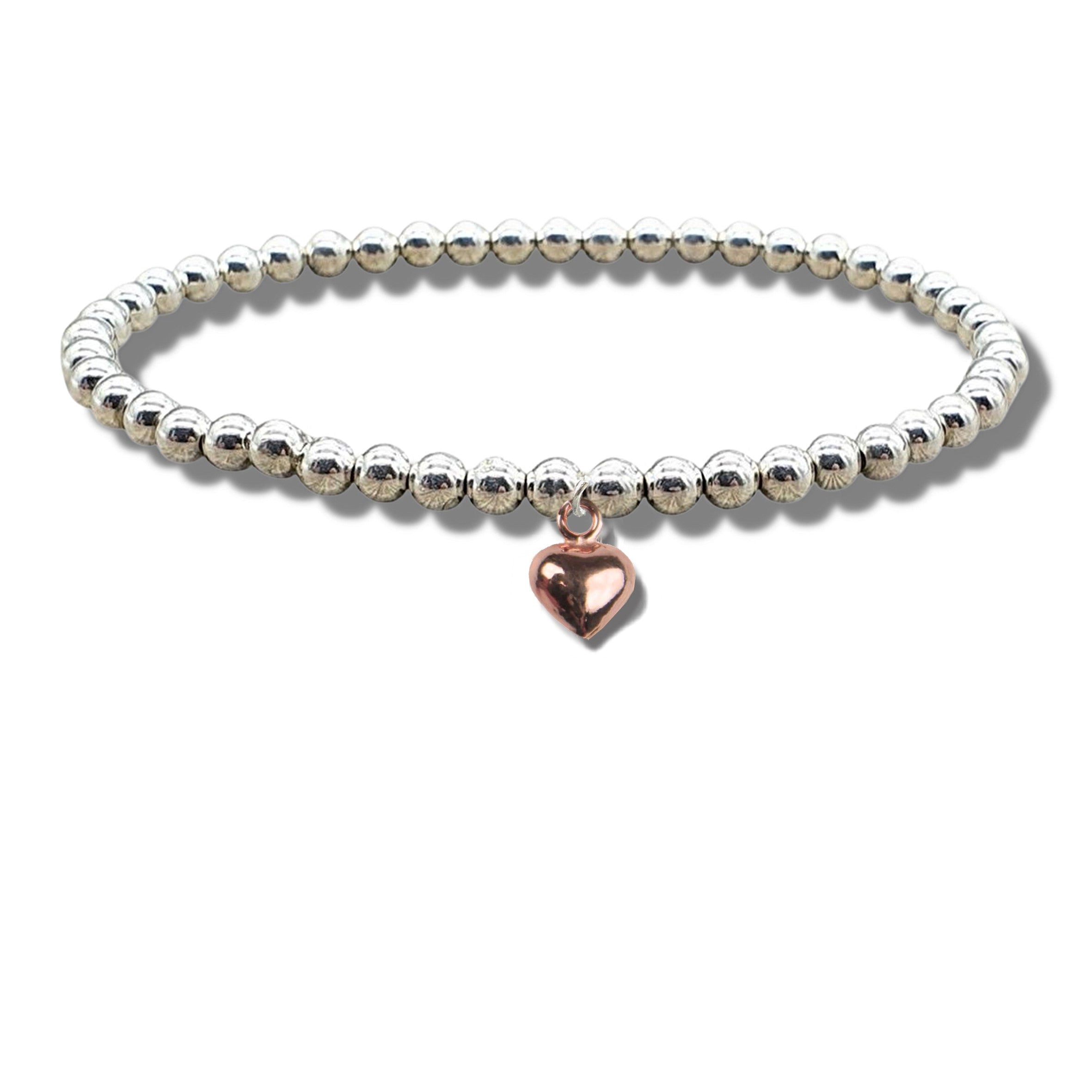 Rose Gold Mini Puff Heart Beaded Charm Bracelet