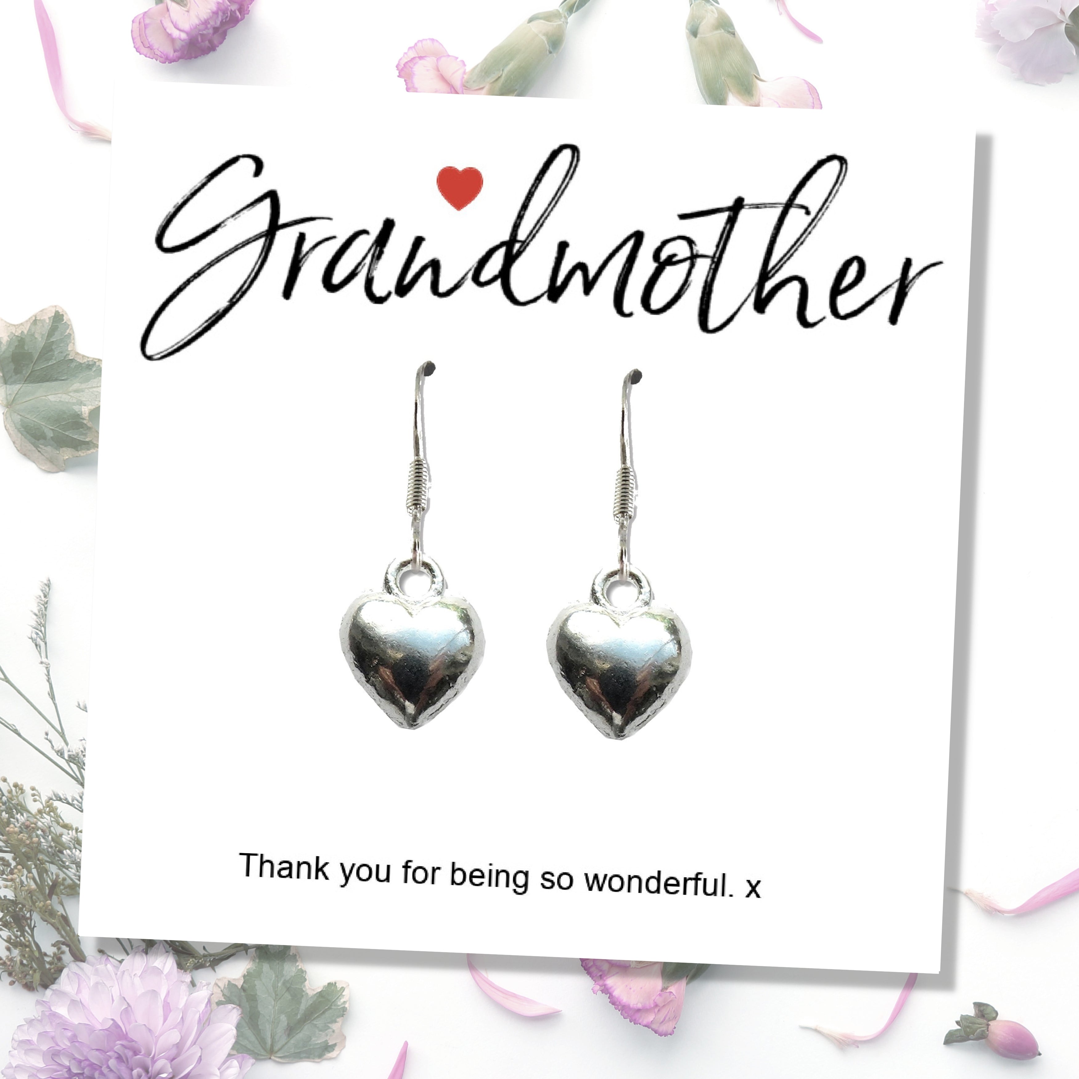 Grandmother Thank You Heart Earrings Gift in Black Box